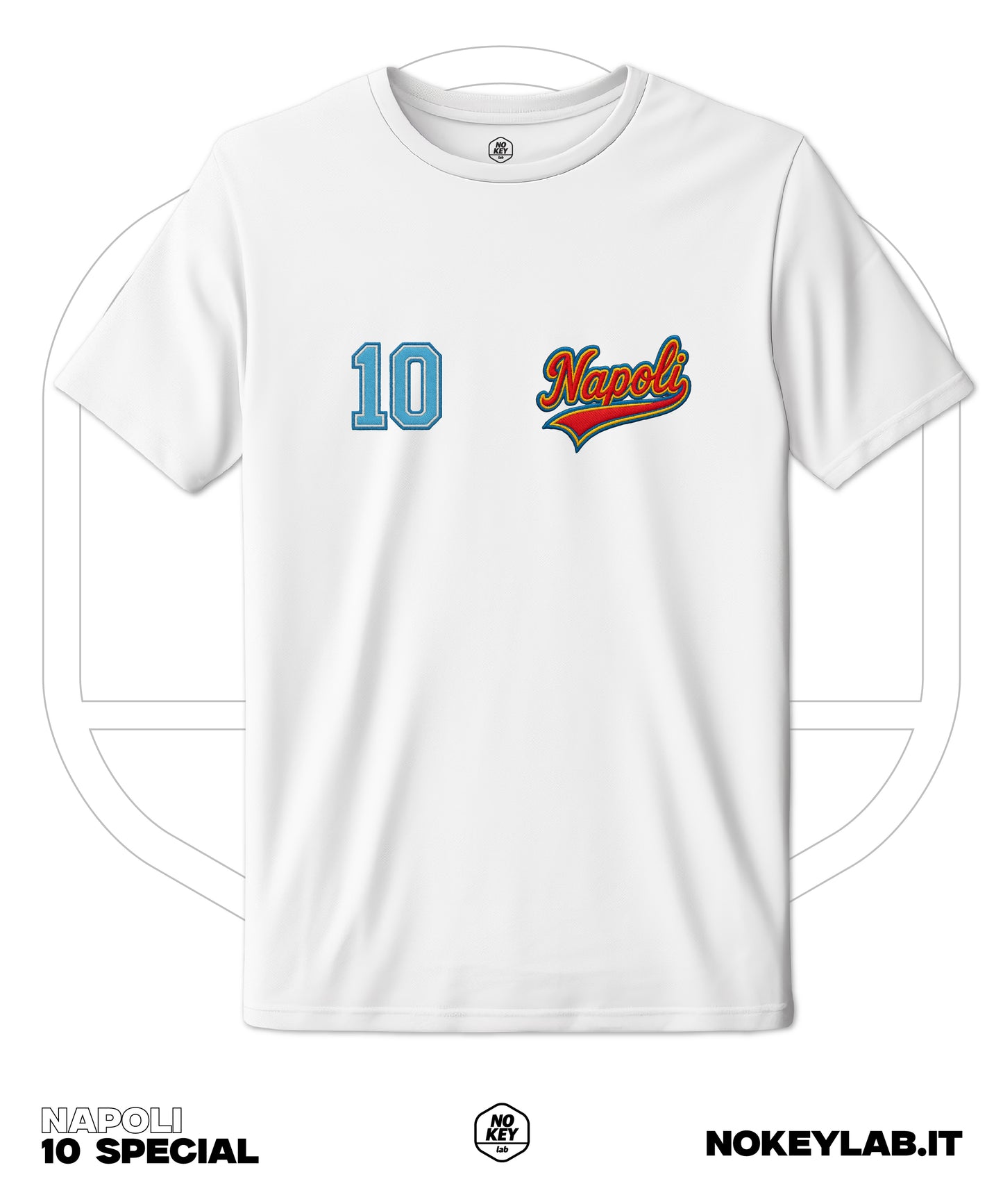 Maglia Napoli Ricamata Stile College con Numero 10 – Edizione Unica